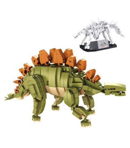 Stegosaurus Toy Dinosaur and Fossil 2 in 1 Building Blocks Bricks Poseable Set