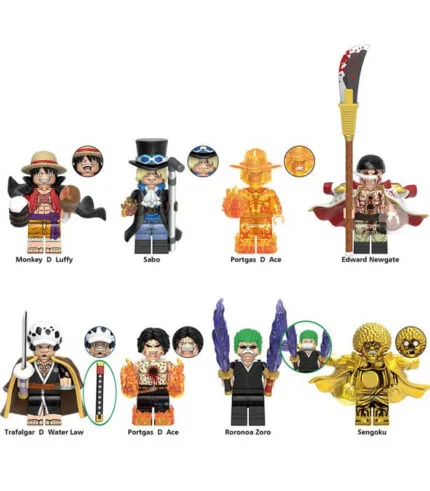 One Piece Minifigs，Luffy、Sabo、Ace、Law