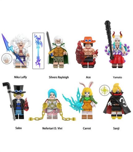 One Piece 8 Minifigs Brick Toy Set Nika Luffy、Silvers Rayleigh、Yamato、Nefertari D.Vivi、Carrot