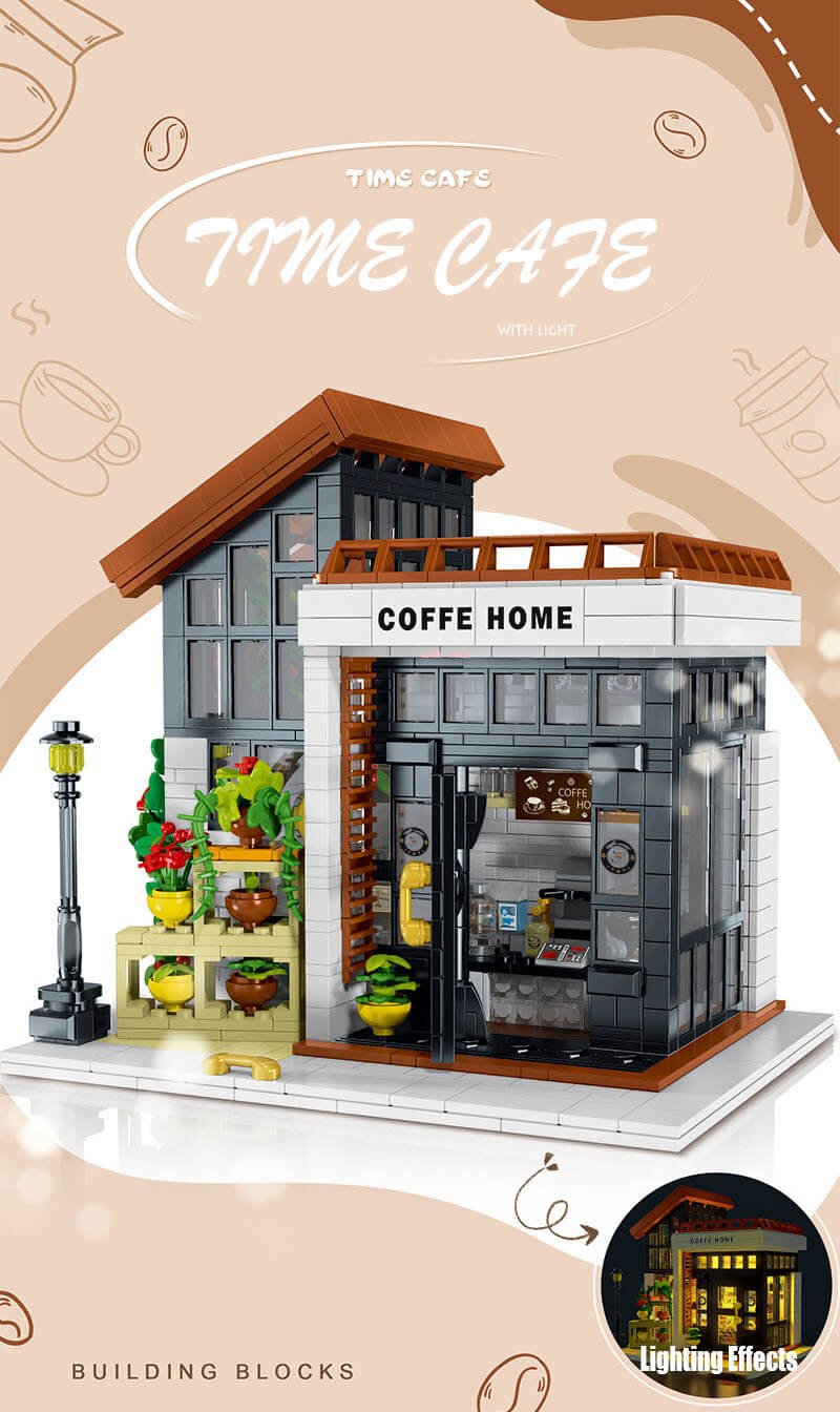 Building Blocks Coffee Shop Set, 1512 Pcs Coffee House Building Kit with LED Lights, STEM City Street Puzzle Toys for Adults and Kids