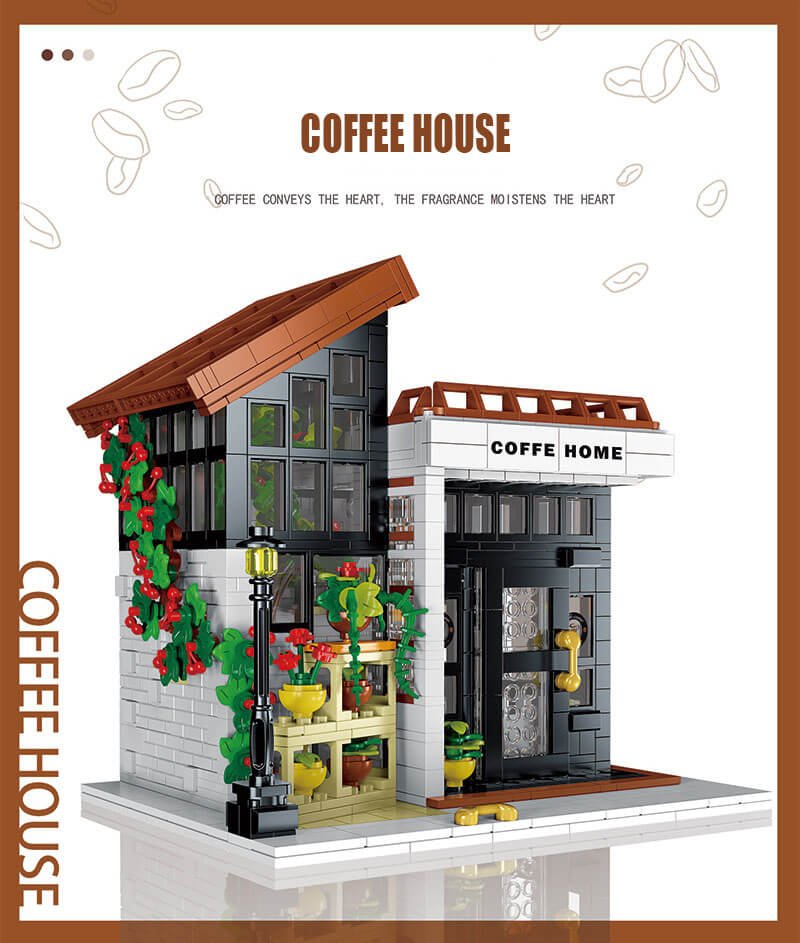 Building Blocks Coffee Shop Set, 1512 Pcs Coffee House Building Kit with LED Lights, STEM City Street Puzzle Toys for Adults and Kids