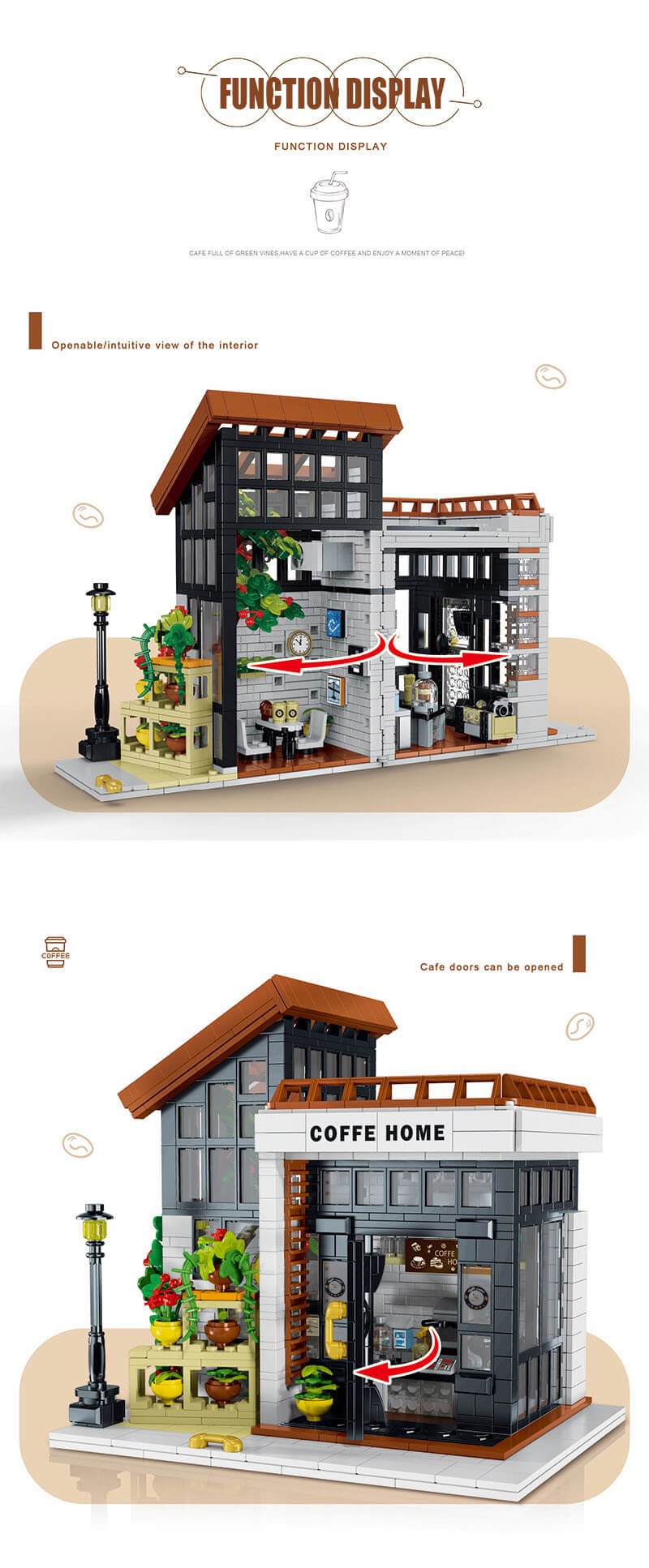 Building Blocks Coffee Shop Set, 1512 Pcs Coffee House Building Kit with LED Lights, STEM City Street Puzzle Toys for Adults and Kids