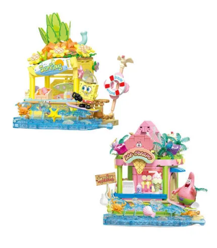 Sembo SpongeBob Colorful Street Scene Colorful Surf Shop, Island Dessert House