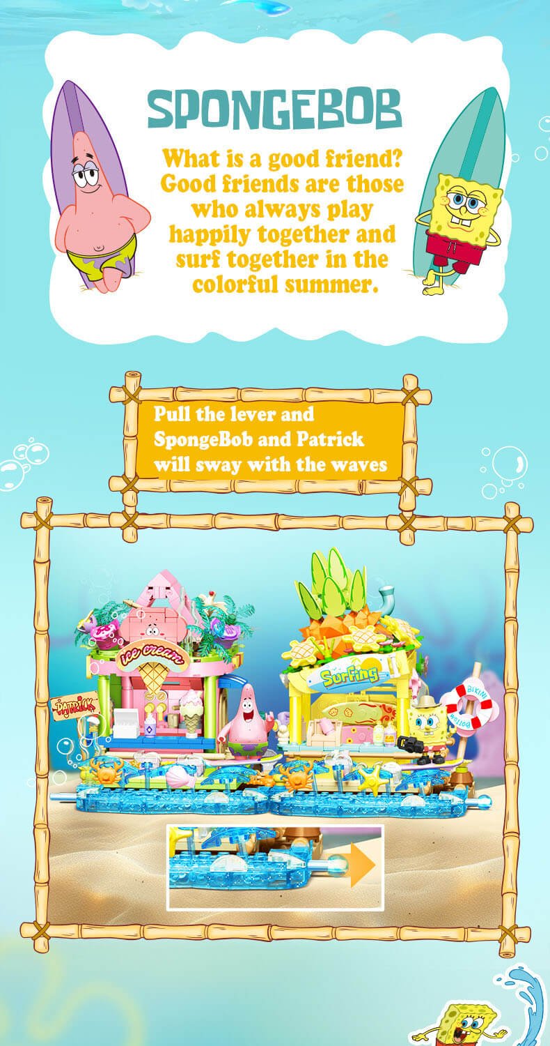 Sembo SpongeBob Colorful Street Scene Colorful Surf Shop, Island Dessert House