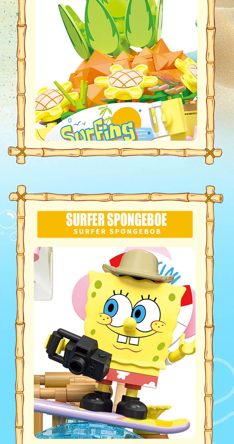 Sembo SpongeBob Colorful Street Scene Colorful Surf Shop, Island Dessert House