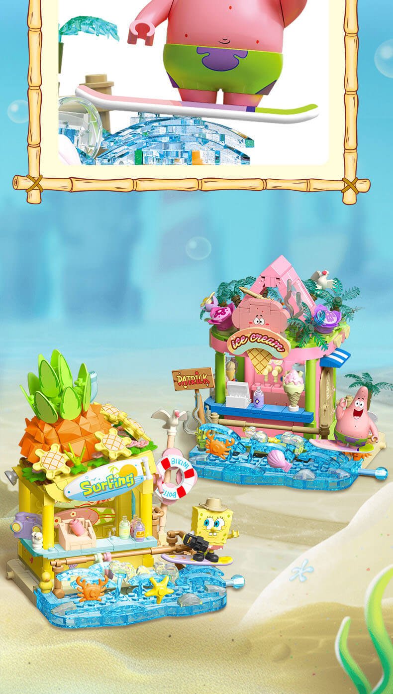 Sembo SpongeBob Colorful Street Scene Colorful Surf Shop, Island Dessert House