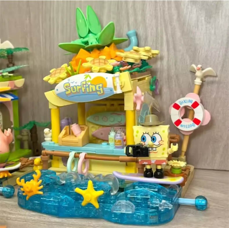 Sembo SpongeBob Colorful Street Scene Colorful Surf Shop, Island Dessert House