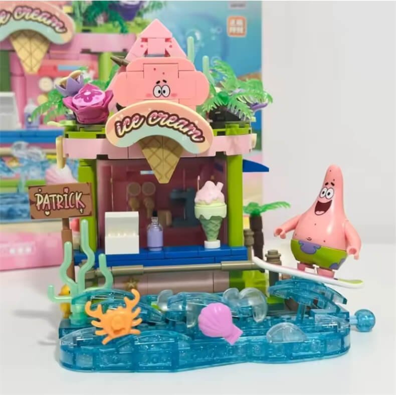 Sembo SpongeBob Colorful Street Scene Colorful Surf Shop, Island Dessert House