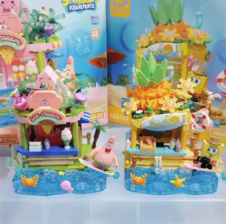 Sembo SpongeBob Colorful Street Scene Colorful Surf Shop, Island Dessert House