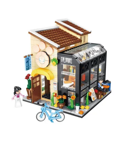 Cat Bookstore Building Blocks Toy Set with led lights