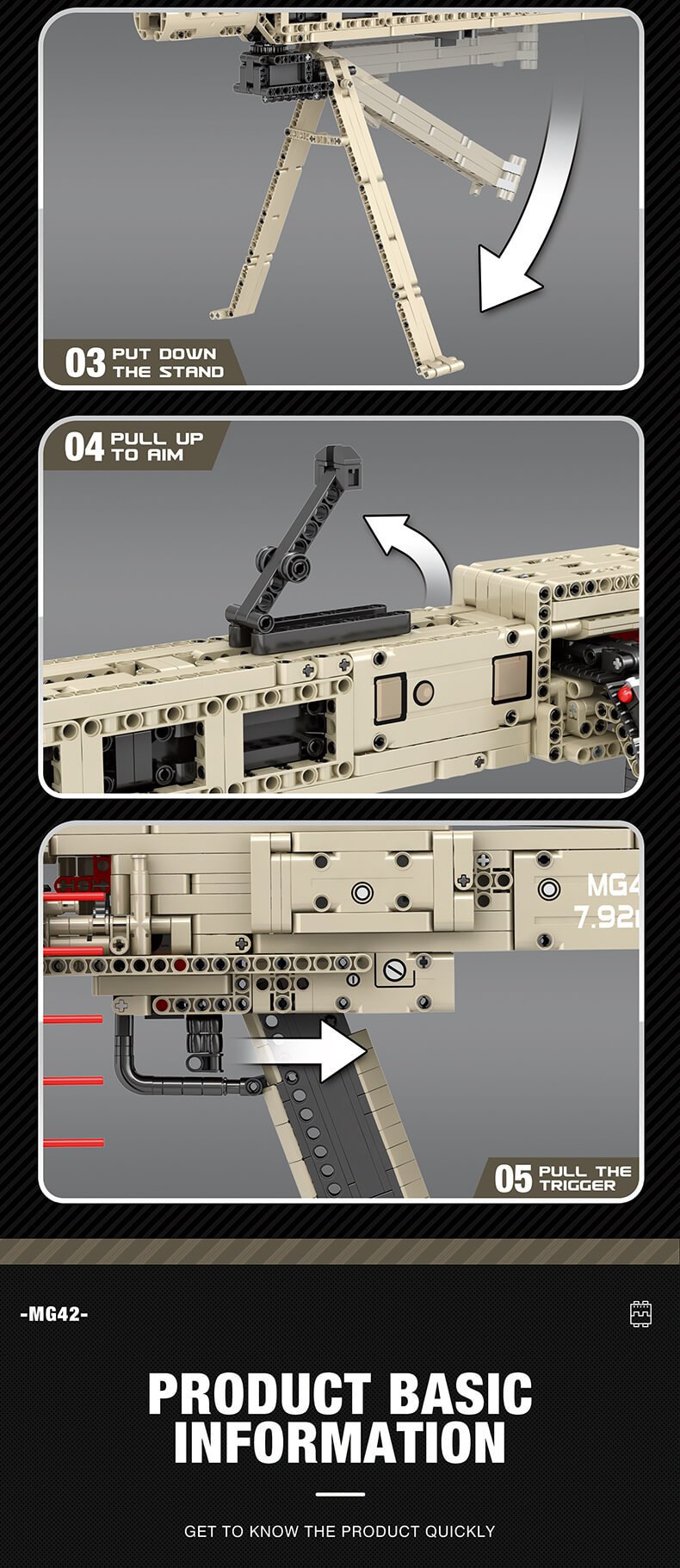 WWII Toy MG-42 machine gun military building block toy