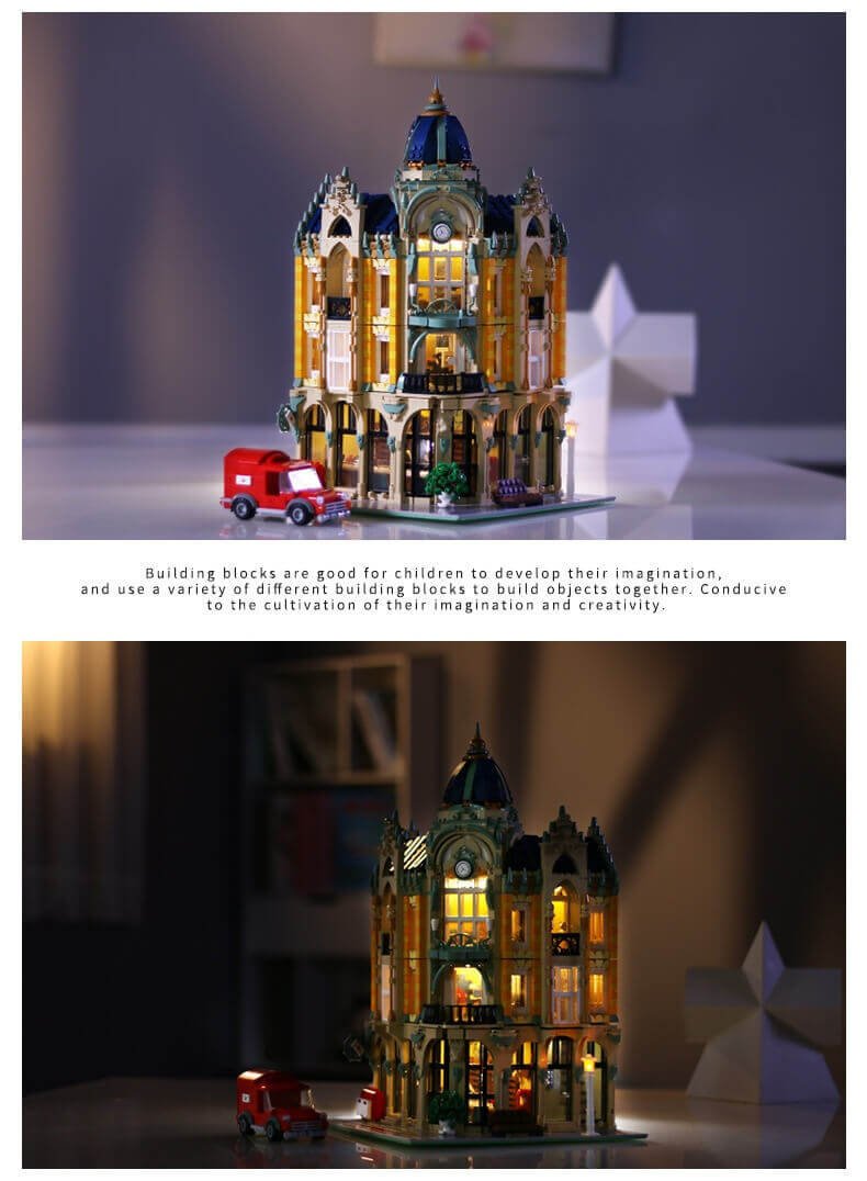 Post Office Building Blocks Toy Set with Lights, City Modular Building Model