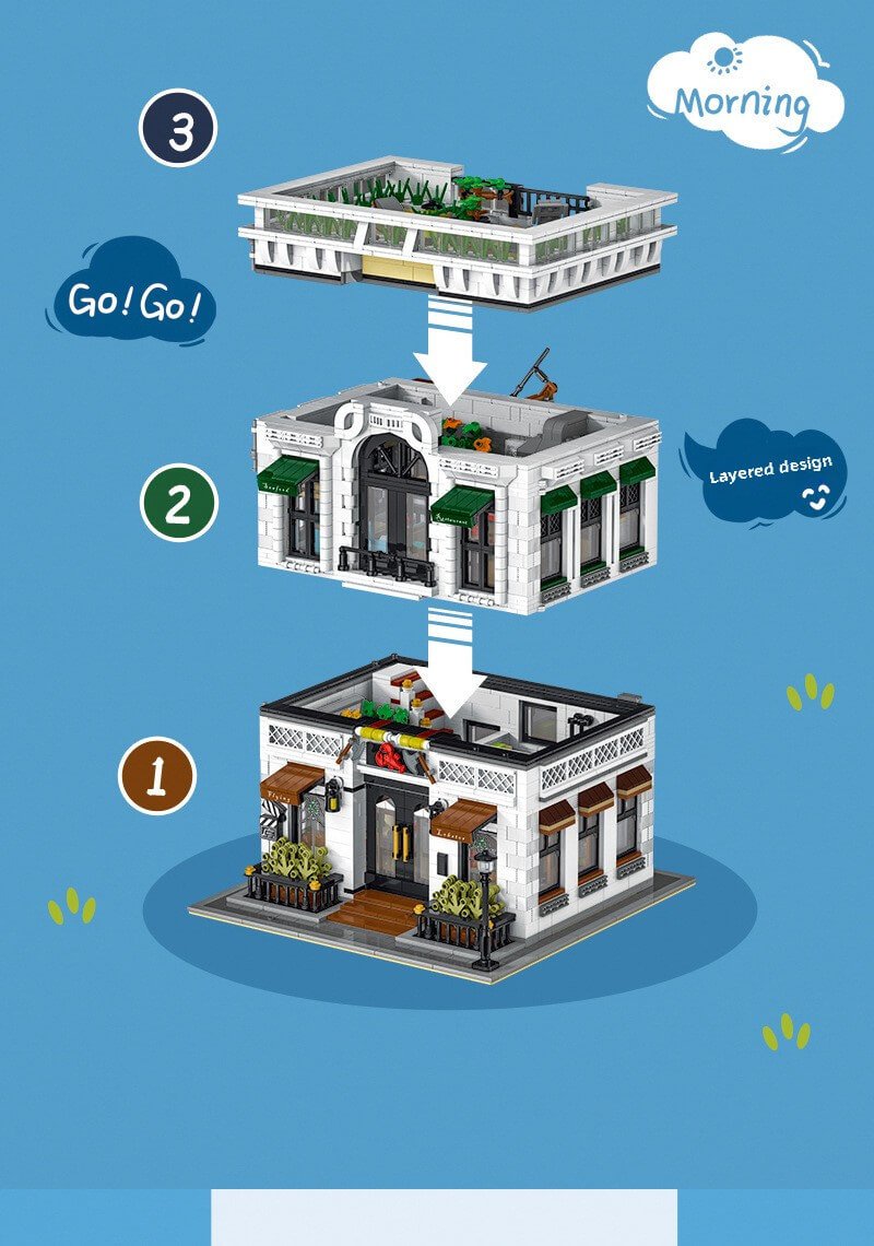 Seafood Restaurant Building Blocks Set with LED Lights, 3846 Pieces MOC Modular House Model Building Kit