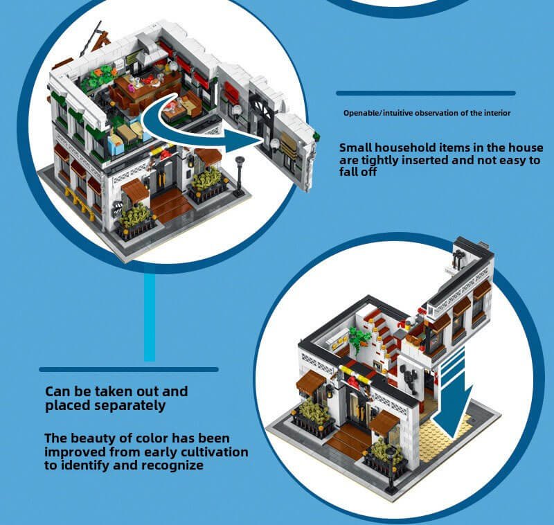 Seafood Restaurant Building Blocks Set with LED Lights, 3846 Pieces MOC Modular House Model Building Kit