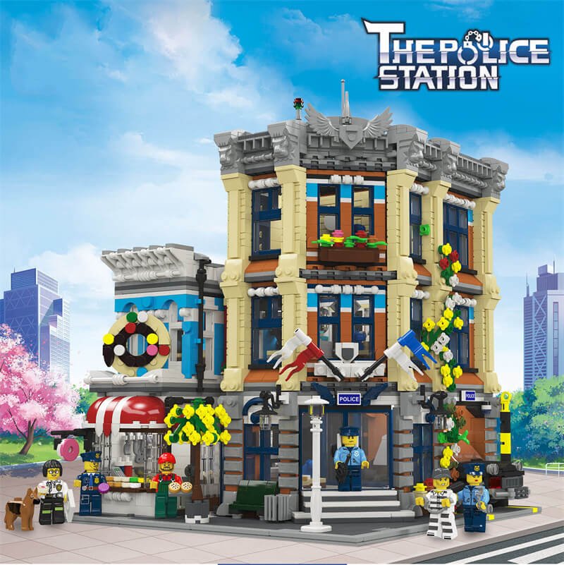 City Police Station and Donut Shop Street Scene Modular Building Block Set