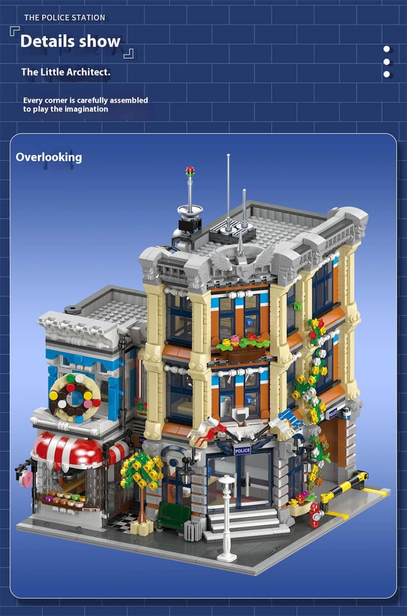 City Police Station and Donut Shop Street Scene Modular Building Block Set