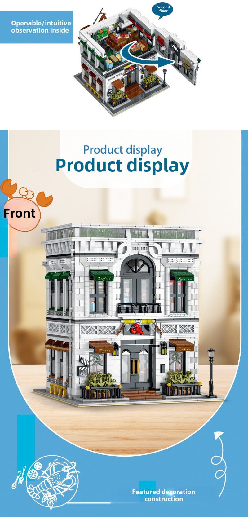 Seafood Restaurant Building Blocks Set with LED Lights