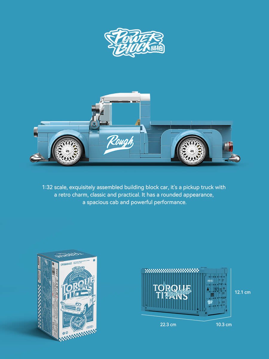 Power block retro pickup truck building block set 297-pcs|ToysArk