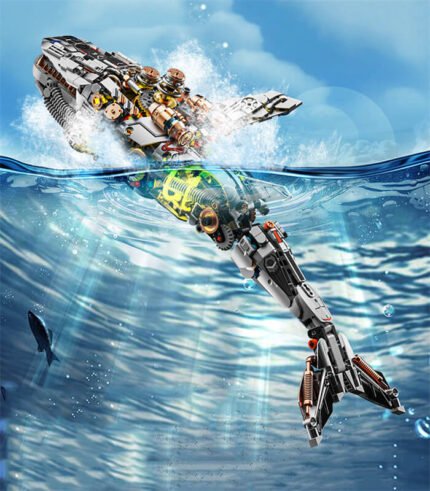 Mechanical whale building block toy-can swim