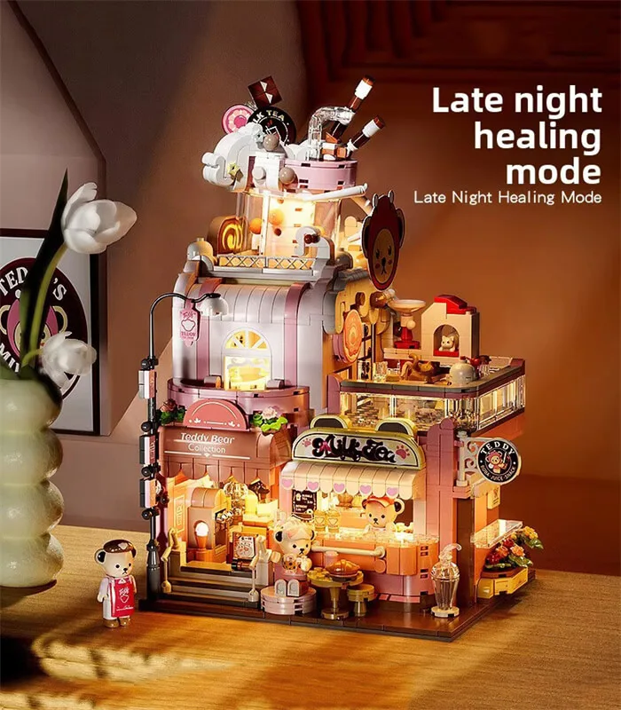 INBRIXX 881105 Teddy Milk Tea Shop Building Block Set With Light