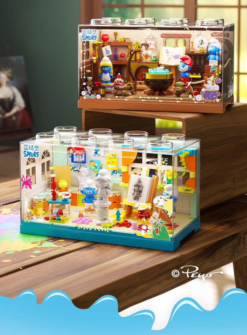 Smurfs painting room magic house cartoon hut model children's educational toy JAKI HK320 HK3214