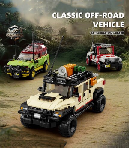 12GO 95001 Dinosaur Adventure Off-Road Vehicle Building Kit - Fun Plastic Bricks for Dino & Car Lovers