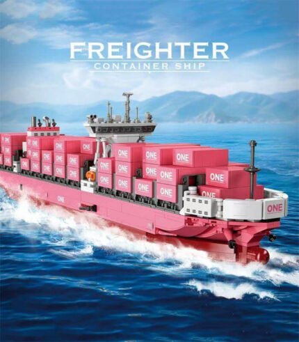 Jie-Star 9127 Pink Cargo Ship Building Blocks - Girls’ Educational Pink Ship Brick Set for Creative Play