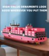 Jie-Star 9127 Pink Cargo Ship Building Blocks - Girls’ Educational Pink Ship Brick Set for Creative Play