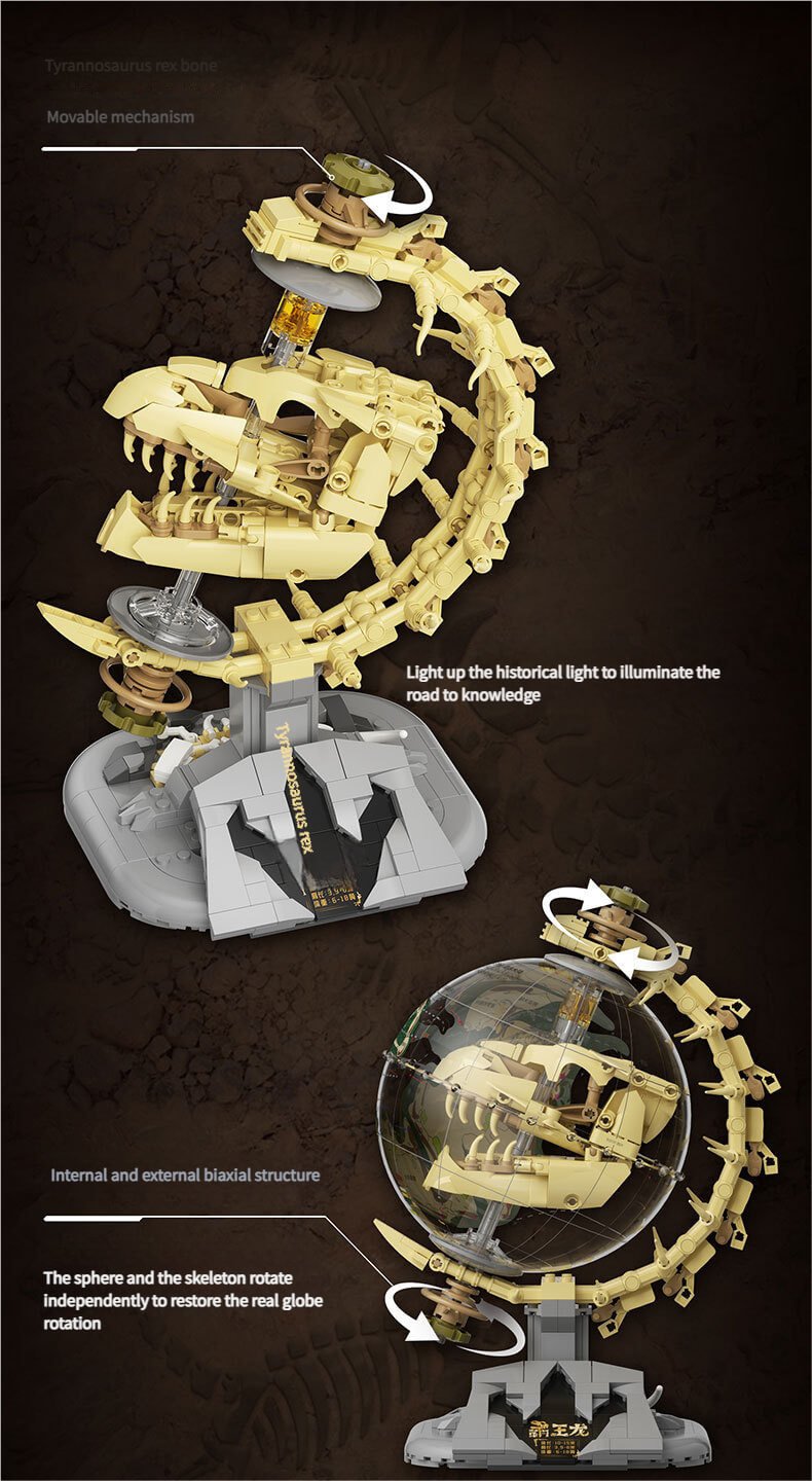 LED Illuminated Dinosaur World Globe - 3D Prehistoric Animal Globe with Night Light Function