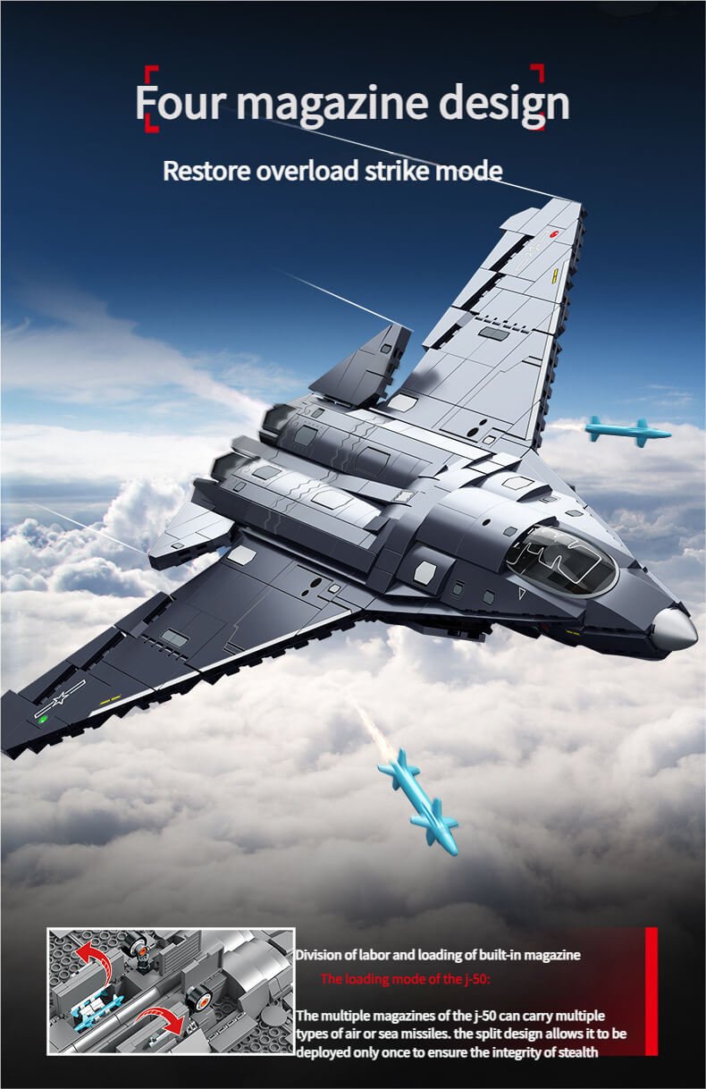 Sembo 202280 J-50 Fighter Jet Building Blocks - High-Detail Military Aircraft Brick Set