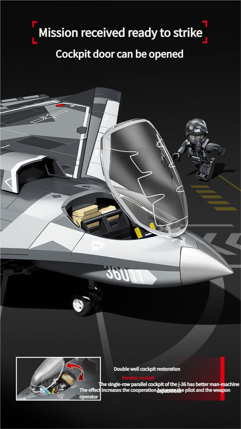 J36 Fighter Jet Block Model - High-Detail Military Aircraft Building Kit for Kids & Aviation Fans