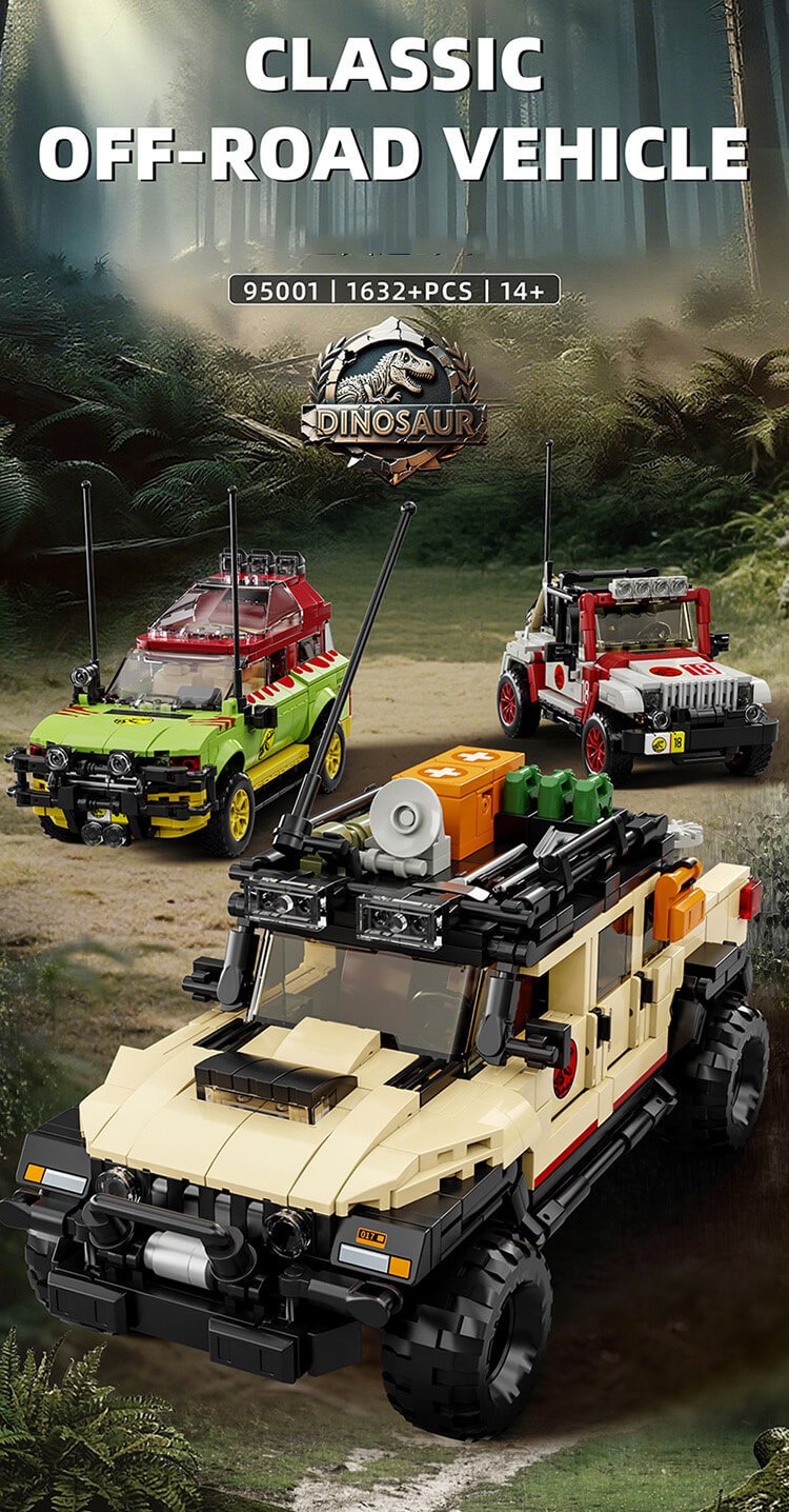 12GO 95001 Dinosaur Adventure Off-Road Vehicle Building Kit - Fun Plastic Bricks for Dino & Car Lovers