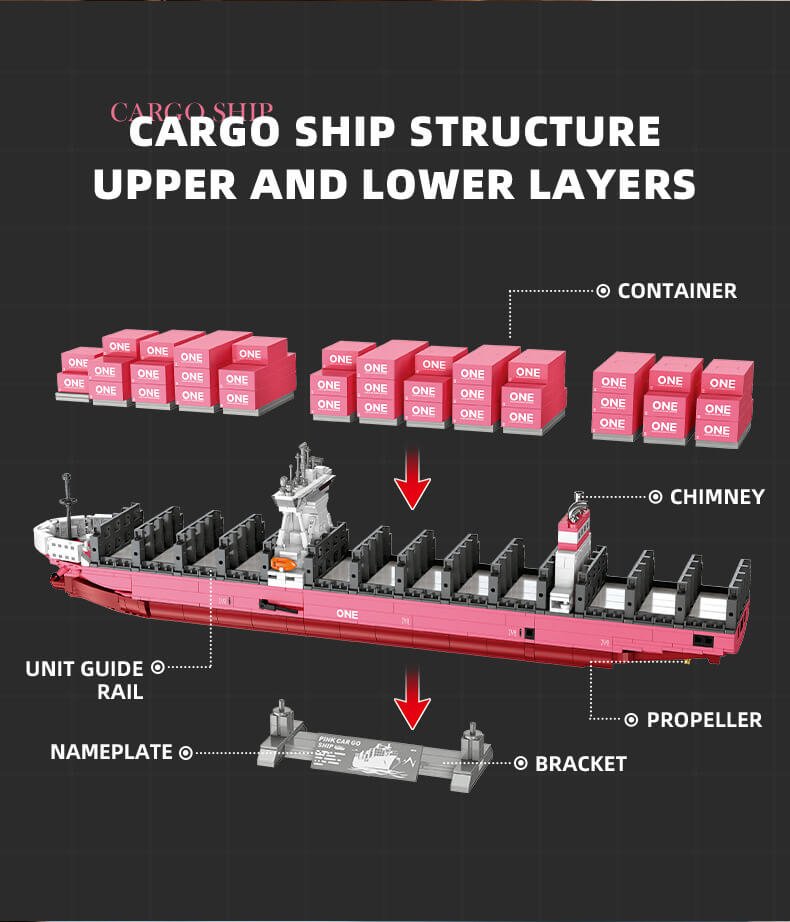 Jie-Star 9127 Pink Cargo Ship Building Blocks - Girls’ Educational Pink Ship Brick Set for Creative Play