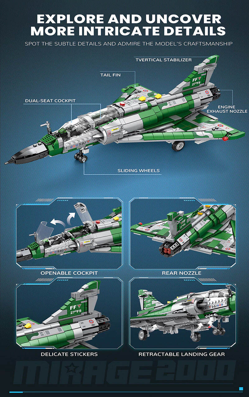 Educational Mirage 2000 Aircraft Block Model - 1012pcs Military-Themed Building Bricks for Kids 6+