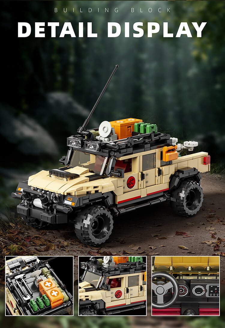 12GO 95001 Dinosaur Adventure Off-Road Vehicle Building Kit - Fun Plastic Bricks for Dino & Car Lovers