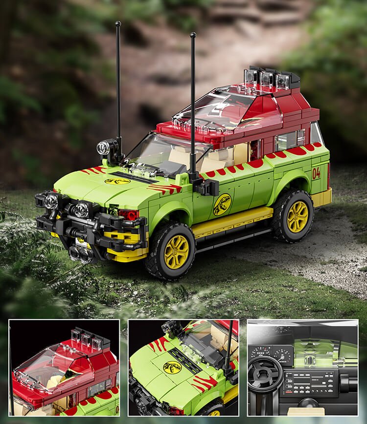 12GO 95001 Dinosaur Adventure Off-Road Vehicle Building Kit - Fun Plastic Bricks for Dino & Car Lovers