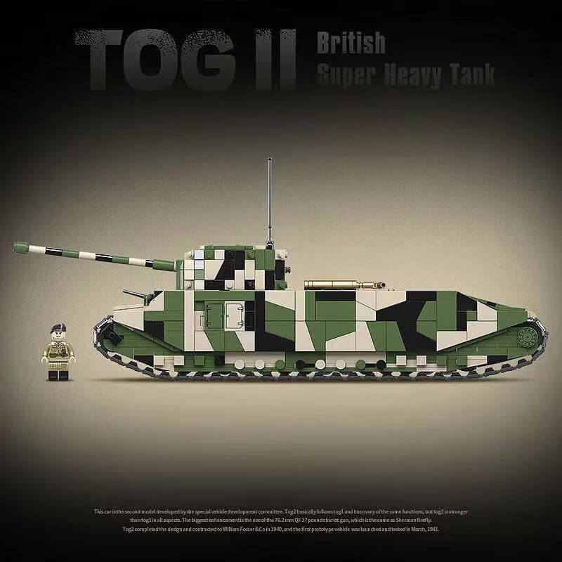 TOG II Heavy Tank Building Blocks Set, WWII Military British Main Battle Tank Building Kit，Compatible With Lego