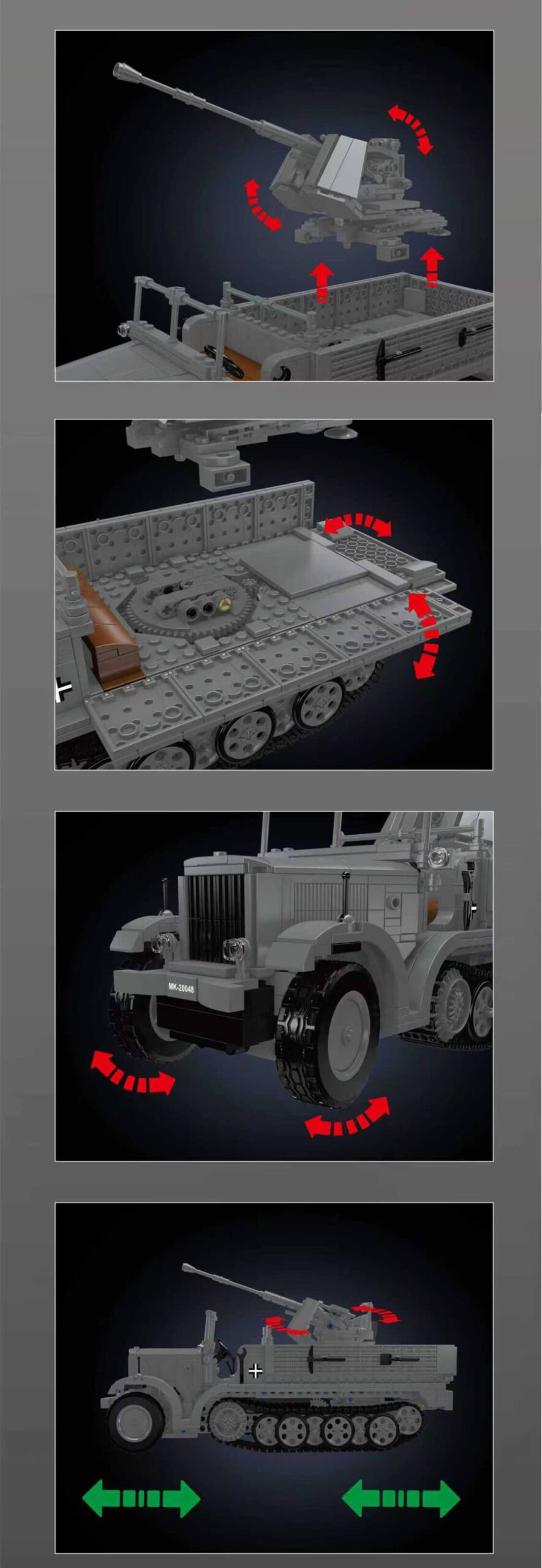 German 3.7cm Flak Half-Track Vehicle Building Block Set,Remote control 2 German 3.7cm Flak Half-Track Vehicle Building Block Set