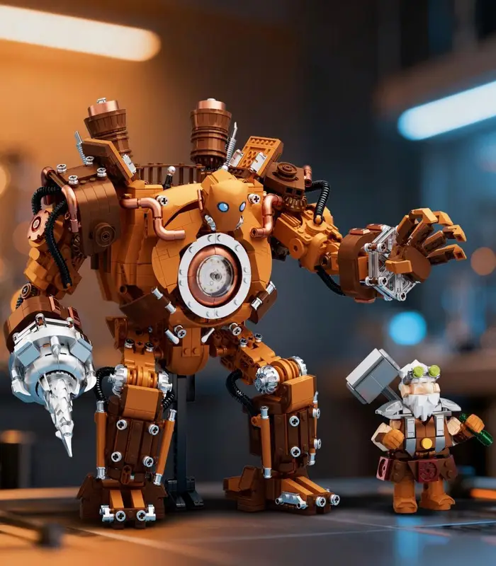 Steampunk Mechanical Mech Building Block Set - Retro Victorian Dwarven Golem Model
