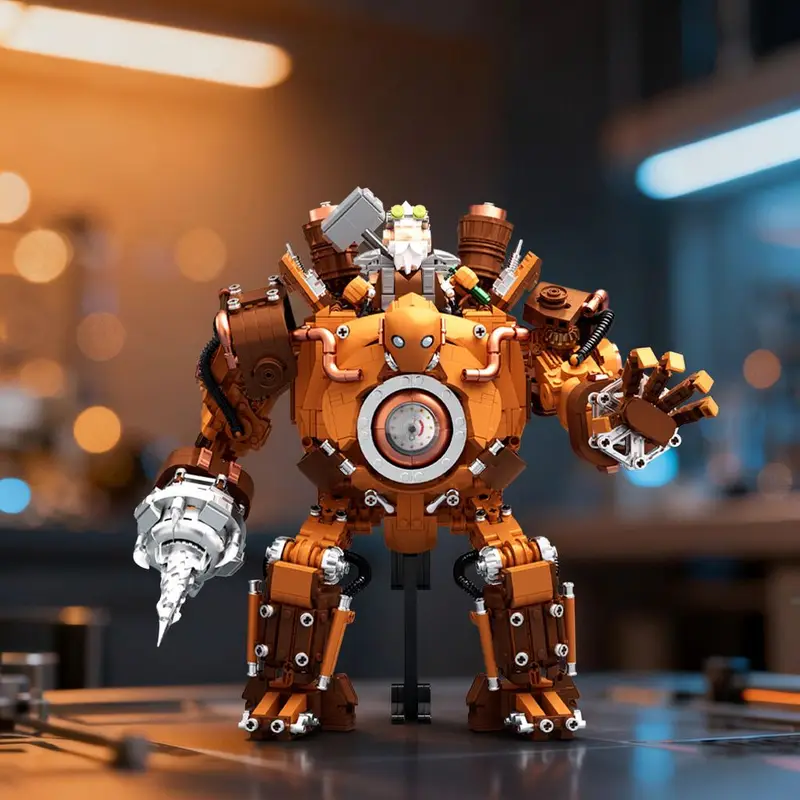 Steampunk Mechanical Mech Building Block Set - Retro Victorian Dwarven Golem Model