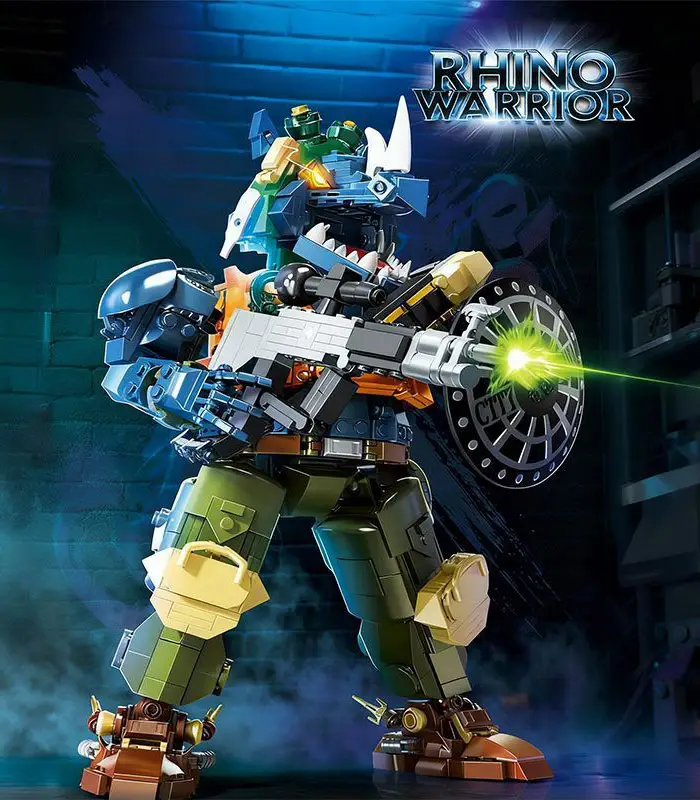 TMNT Rocksteady Building Block Set - Tactical Cyberpunk Mecha Rhino Model