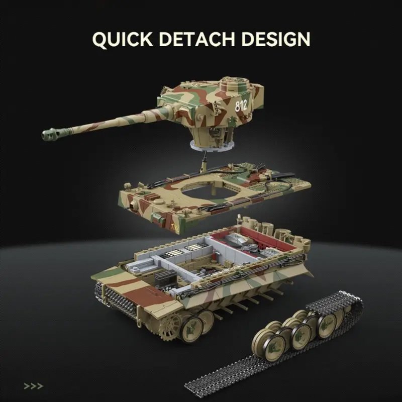 Tiger I Early Tank Building Block Set - QUANGUAN 100325 WWII Military Model 3 Tiger I Early No. 812 Building Block Model Image详情01